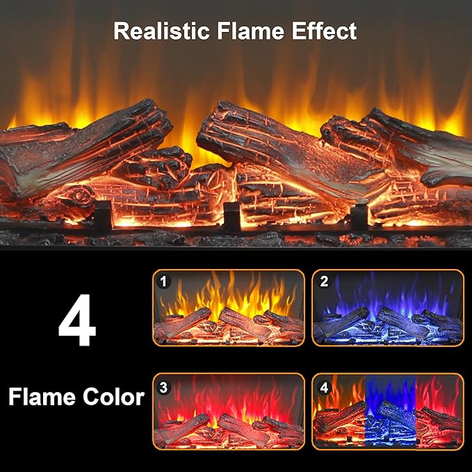 Chimenea Eléctrica 24 Pulgadas, 3 Lados de Vidrio, 1500W, Control Remoto miniatura 6