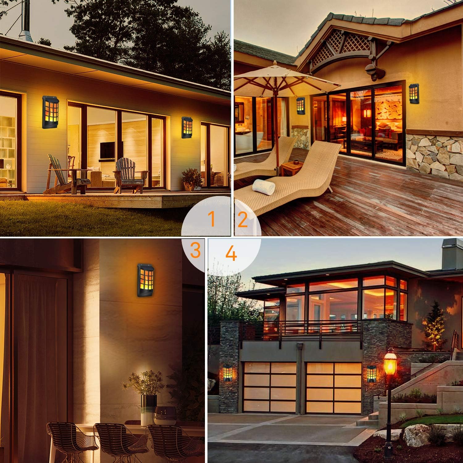 Up To 50% OFF Labensanwa Solar Flame Lights Outdoor Wall Lamp Flickering Flame Waterproof Dark Sensor Auto On Daytime Off, 66 LED Lattice Decorative Night Lights for Garden Pathway Patio Deck Yard Stair Railing