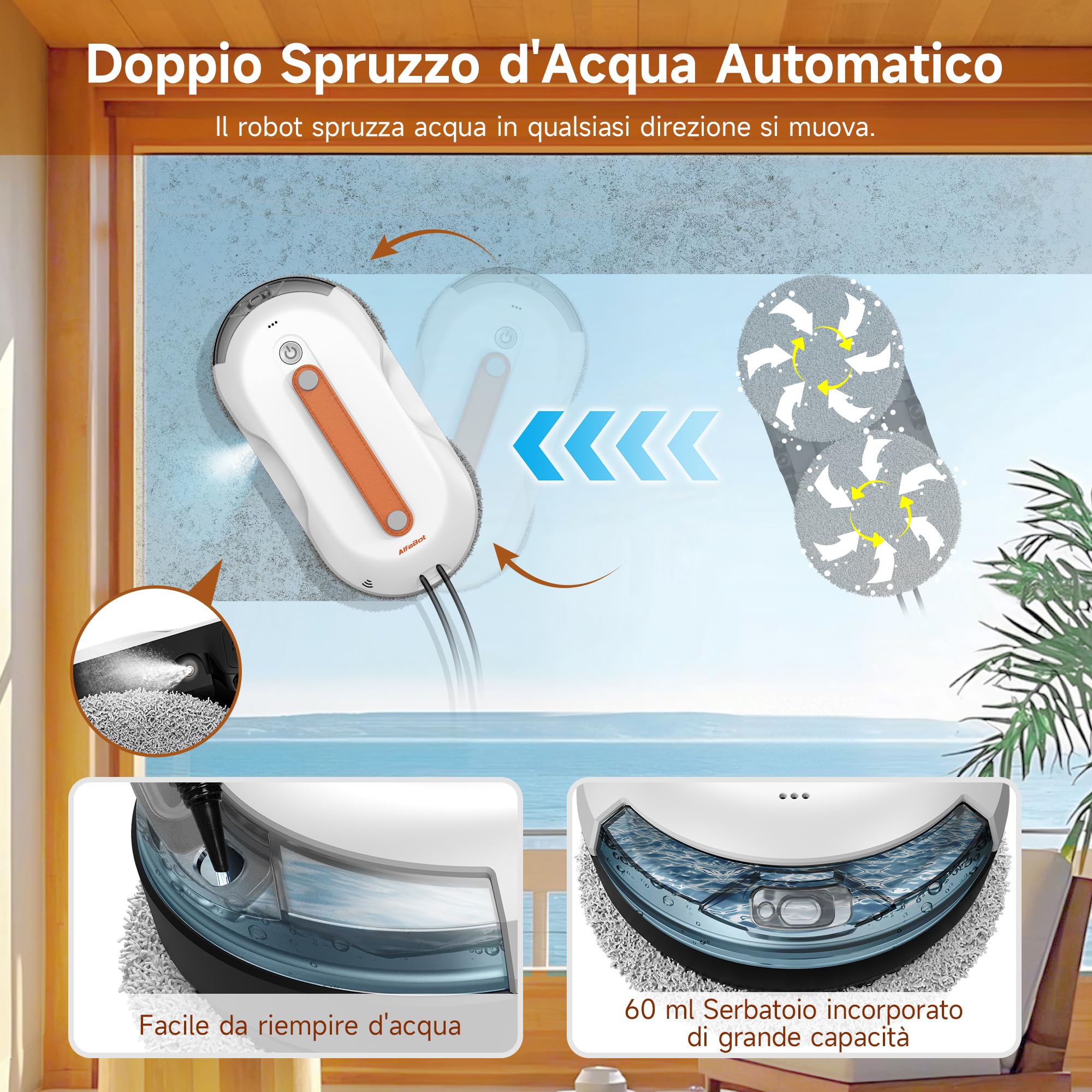 AlfaBot X7 Pro – Robot Lavavetri Automatico con Spruzzatura Bilaterale • Navigazione Intelligente • Serbatoio Extra Large • Ideale per Vetri, Piastrelle e Superfici Lisce