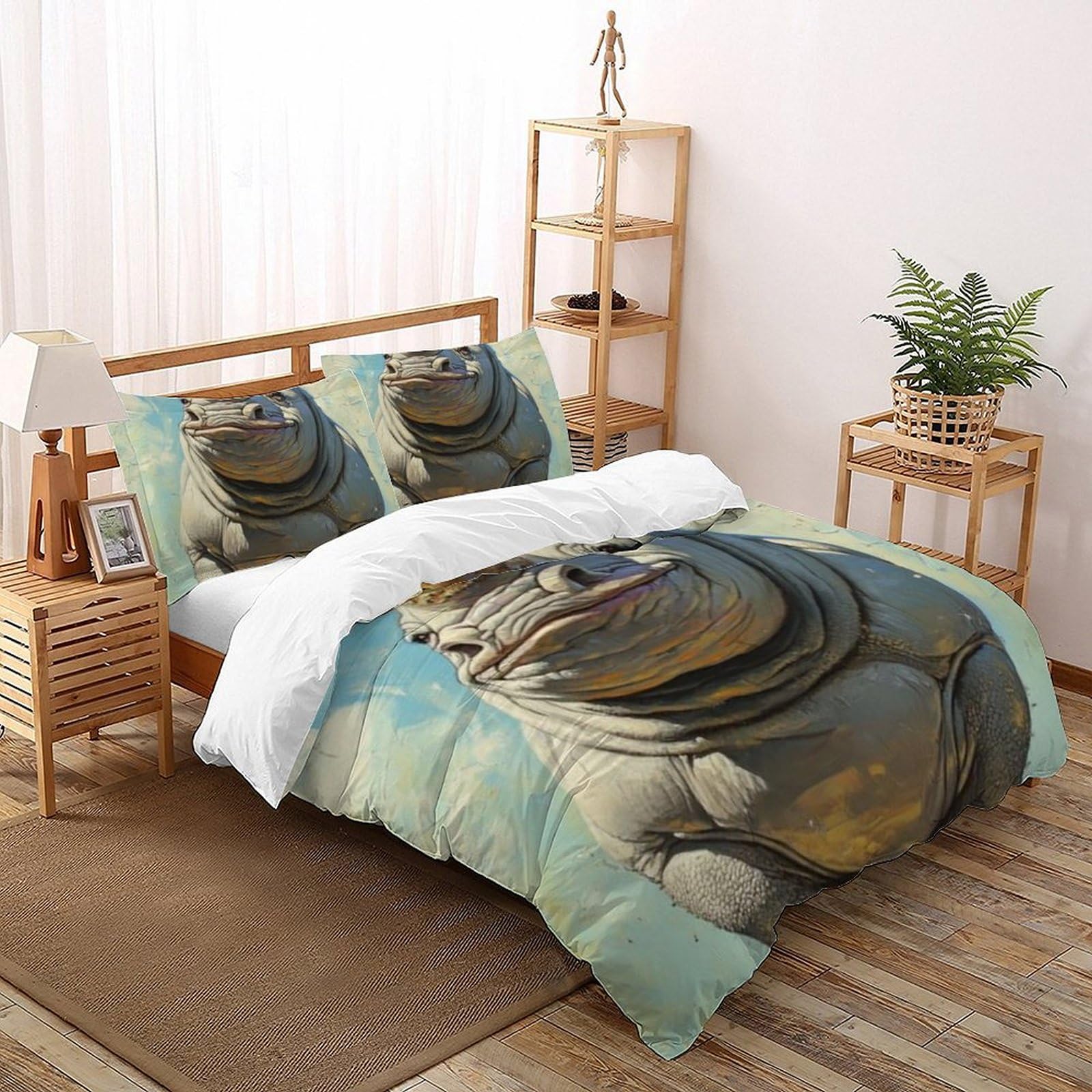 Parure de lit rhinocéros 3D pour transformer la chambre des filles avec une couette super king