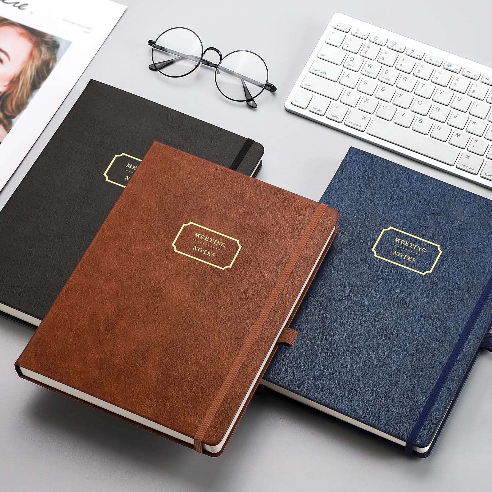EMSHOI Taccuino per riunioni B5-320 pagine, grande diario, blocco note per lista delle cose da fare, pianificatore di produttività, organizer per progetti, quaderno con copertina rigida in pelle, per