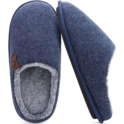 COFACE Mens Cozy Memory Foam Scuff Slippers Casual Slip On Warm House Shoes Indoor/Outdoor Sandal Slippers With Arch Support Rubber Sole Size 7-15