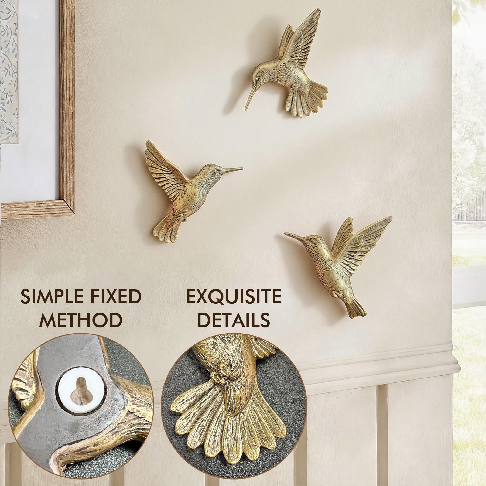 Best Sculptural Wall Art for 2026: Ranked & Reviewed 2 GUSFREUD 3D Hummingbird Wall Decor Set - Brass Resin Bird Wall Decor for Living — product photo