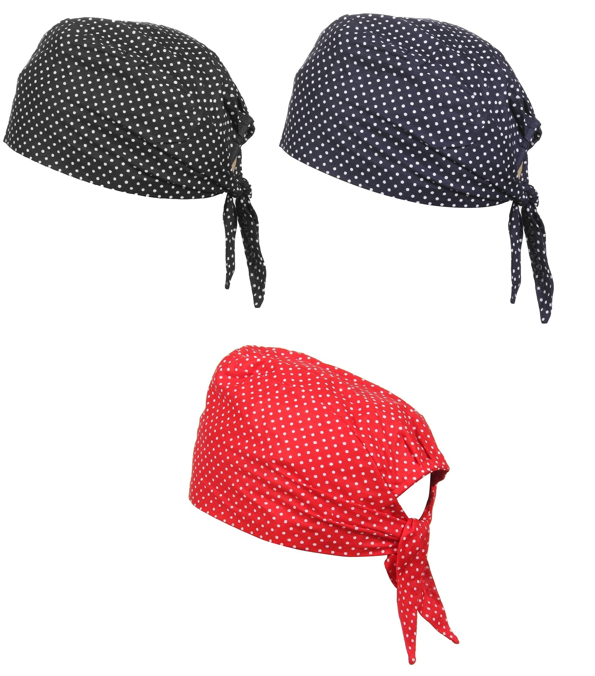 BISMAADH 100% Cotton Polka Dot Printed Durag Skull Cap Bandana Sweatband Handband Pack of 3