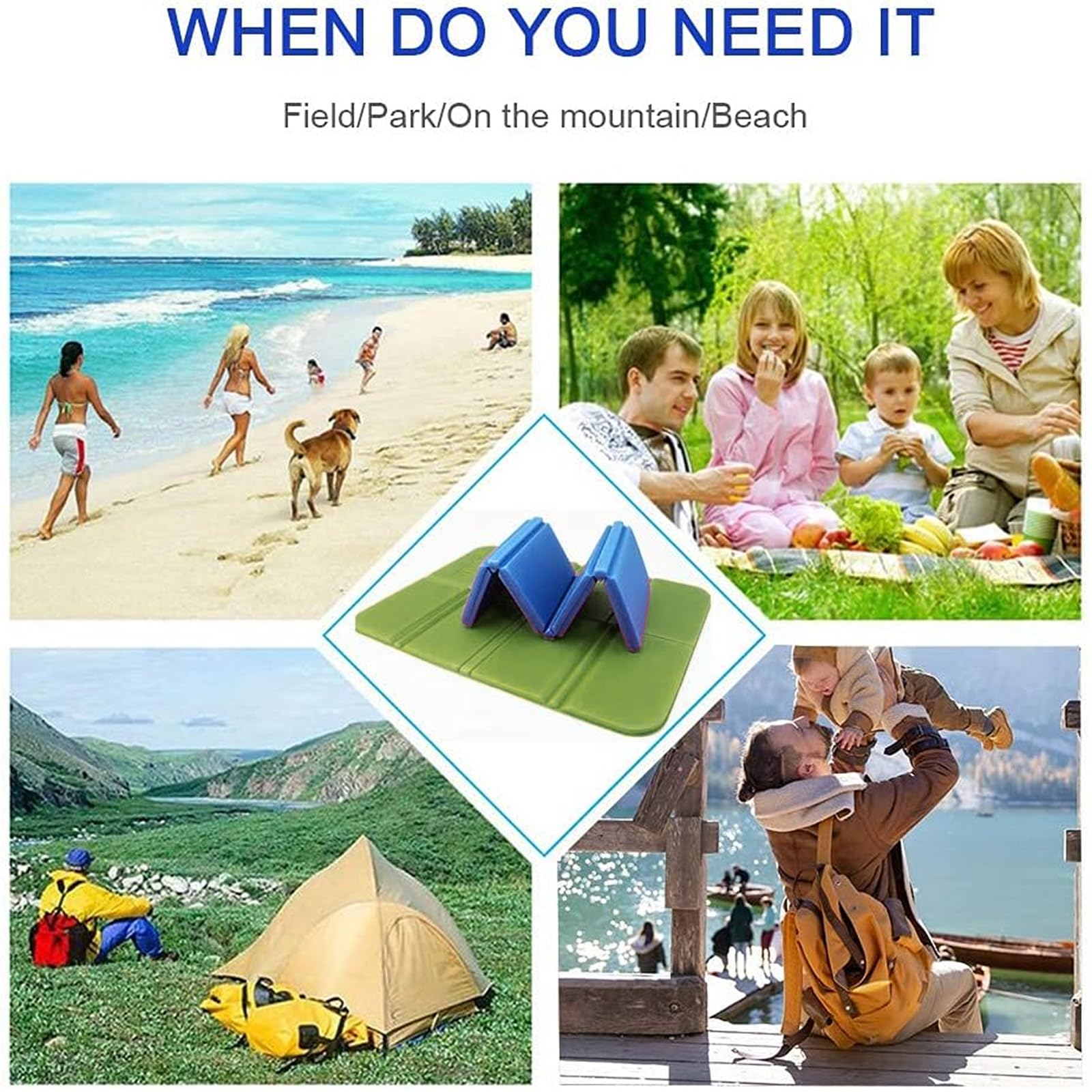 3 Pezzi Tappetino Campeggio Cuscino Stadio Pieghevole Impermeabile Tappetino Spiaggia XPE Tappetino Pieghevole Outdoor in Schiuma Cuscini per Esterni Picnic Viaggi Escursionismo Turismo