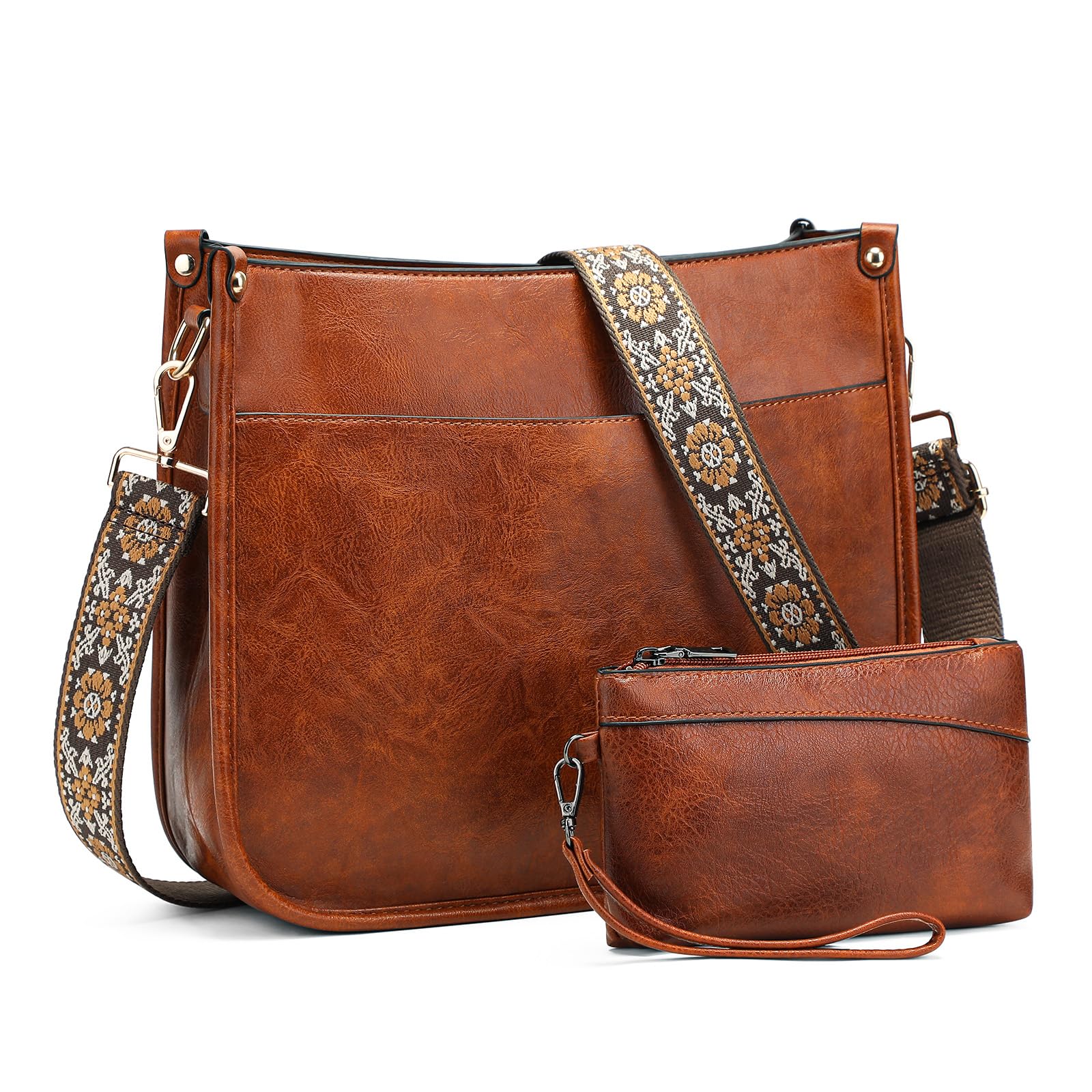 BAIGIO Bolso cruzado para mujer, de cuero vegano, de moda, para mujer, bolsos y cartera, 2 piezas con correa para el hombro de guitarra
