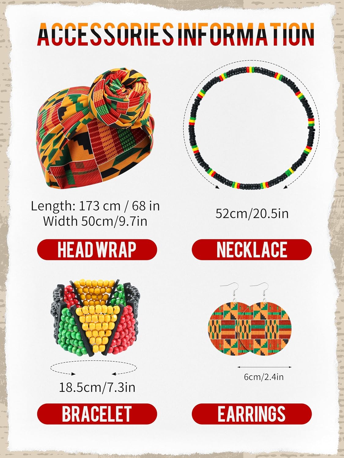 SOMSOC 6 Pcs Women African Attire Printed Skirt Shirt Dashiki Traditional Costume Head Wrap Earrings Necklace Bracelet - Image 3