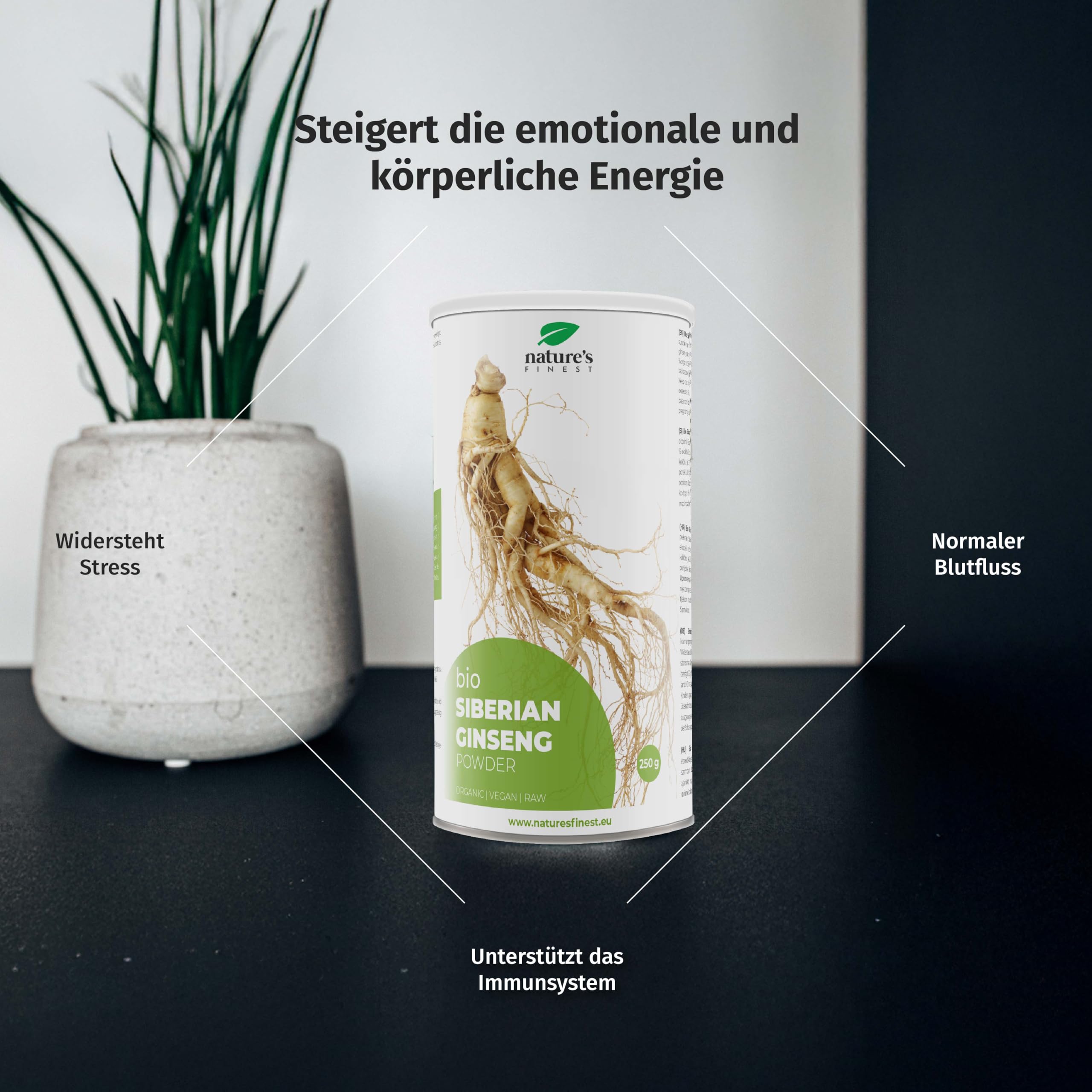 Nature's Finest Bio Sibirischer Ginseng, Pulver 250 g | Eleutherococcus senticosus Wurzelpulver - 100 % bio, vegan - traditionsreiche Wurzel, fein gemahlen für Getränke