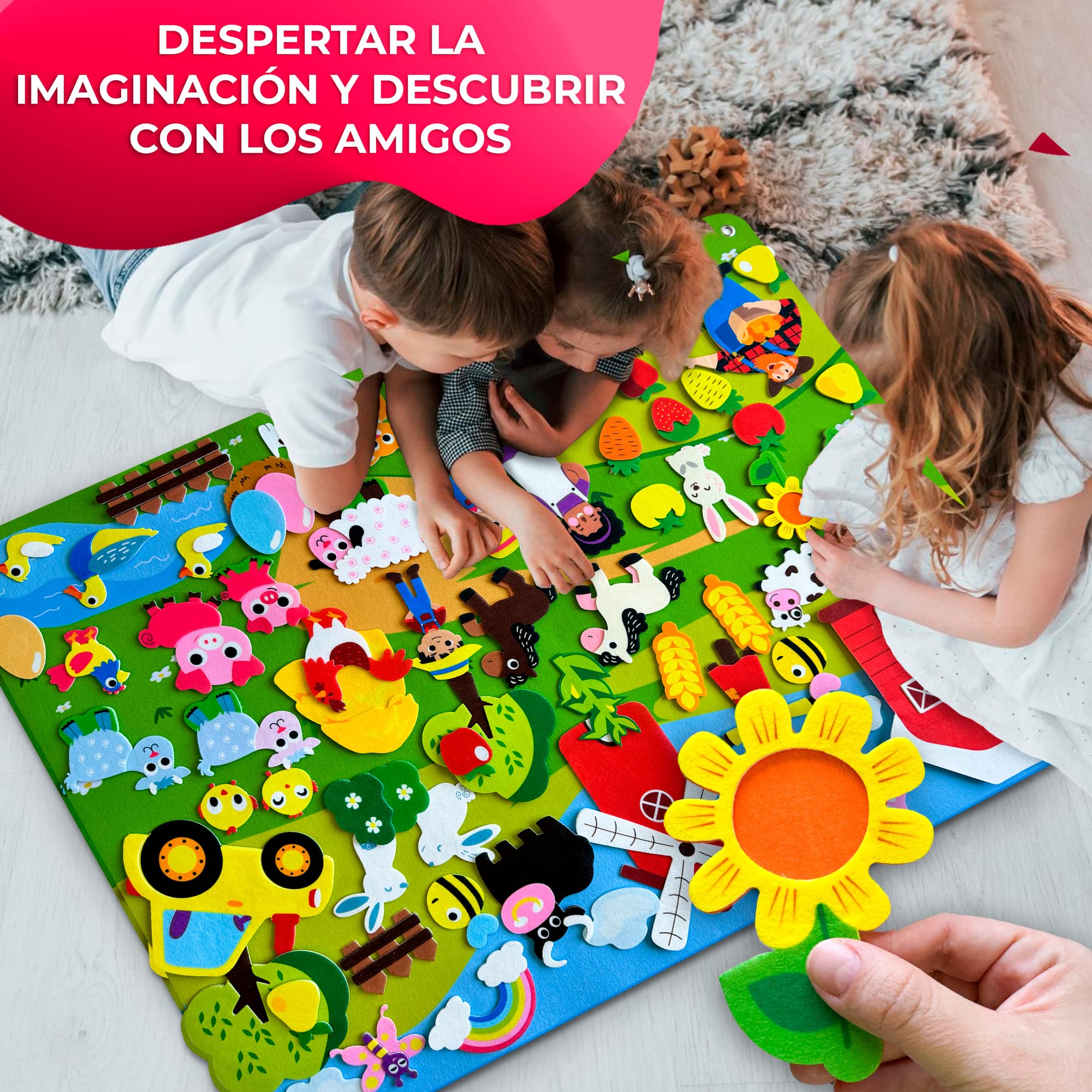 QUOKKA Tablero Animales Fieltro para Niños 3 4 5 Años - 104x76 cm Pizarra de Fieltro con 70 Piezas Animales de Granja Infantiles 1 2 Años - Juegos Educativos para Niños y Niñas