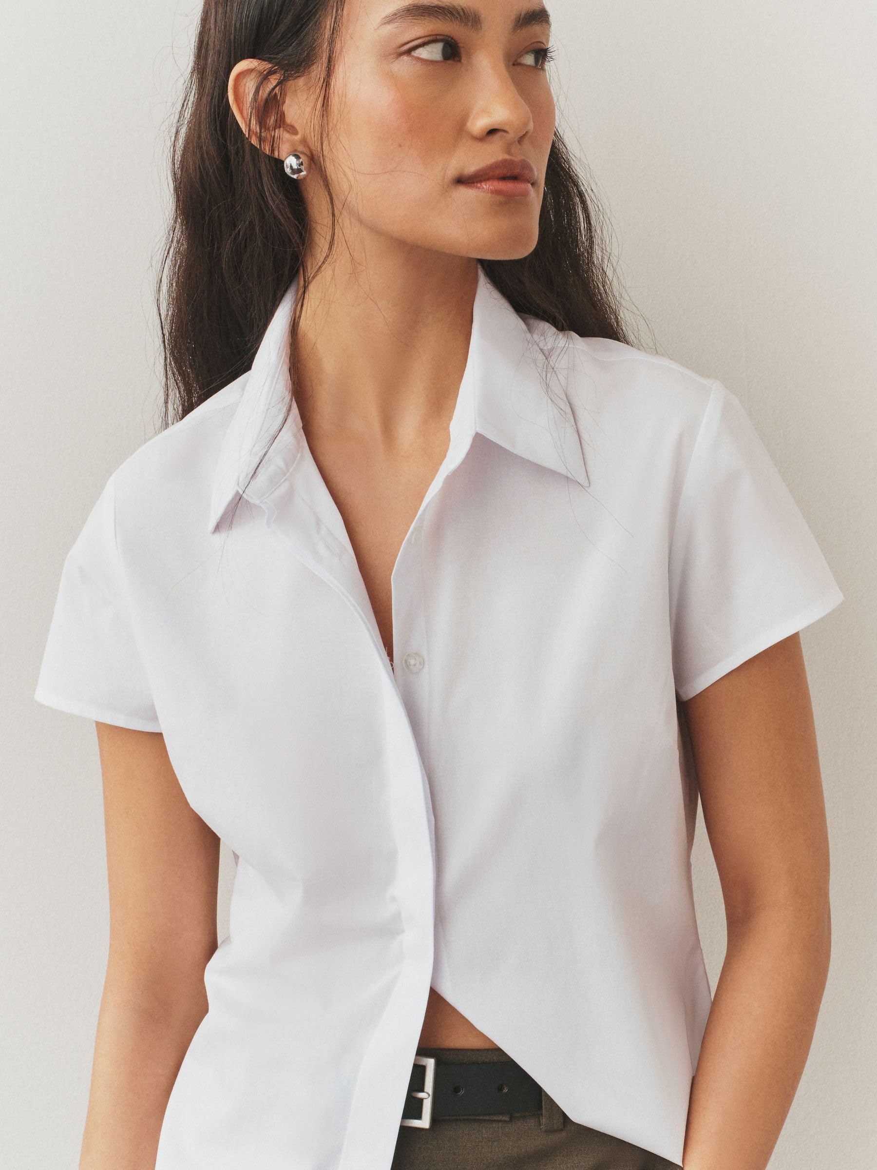 NEXT Femme Chemise Stretch ajustée à Manches Courtes, Lot de 2 | Coupe standard