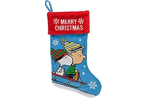 Ruz Peanuts Snoopy & Linus Sledding Christmas Stocking | 20" Applique Holiday Decoration