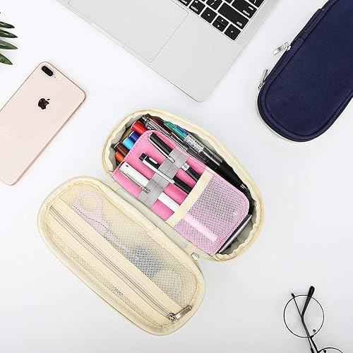 Miniatura 8 de MoKo Estuche para lápices de gran capacidad, bolsa de almacenamiento de gran capacidad, organizador de artículos de papelería con cremalleras para