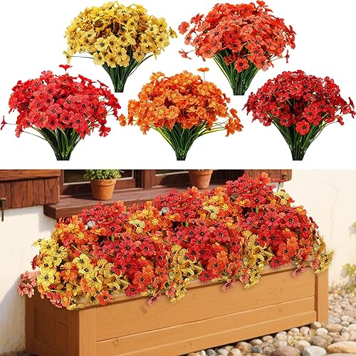 Vista 37 de Lyrow 100 paquetes de flores artificiales violetas, flores sintéticas resistentes a los rayos UV para exteriores, flores de seda sintética, flores