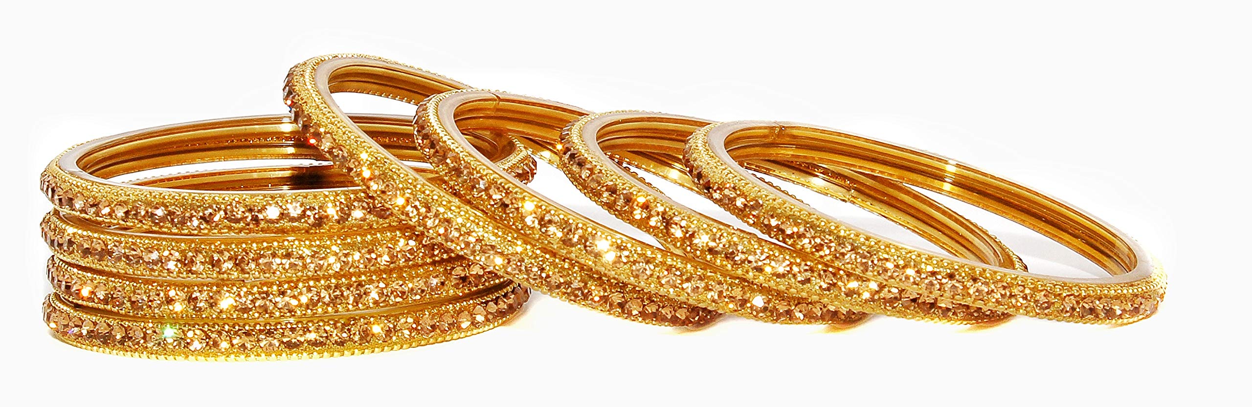 Globe Bangles Fancy Designer Glass Zircon Bangles/Sleek Kadaa pack of 8 Pcs available in Golden and Silver Golden
