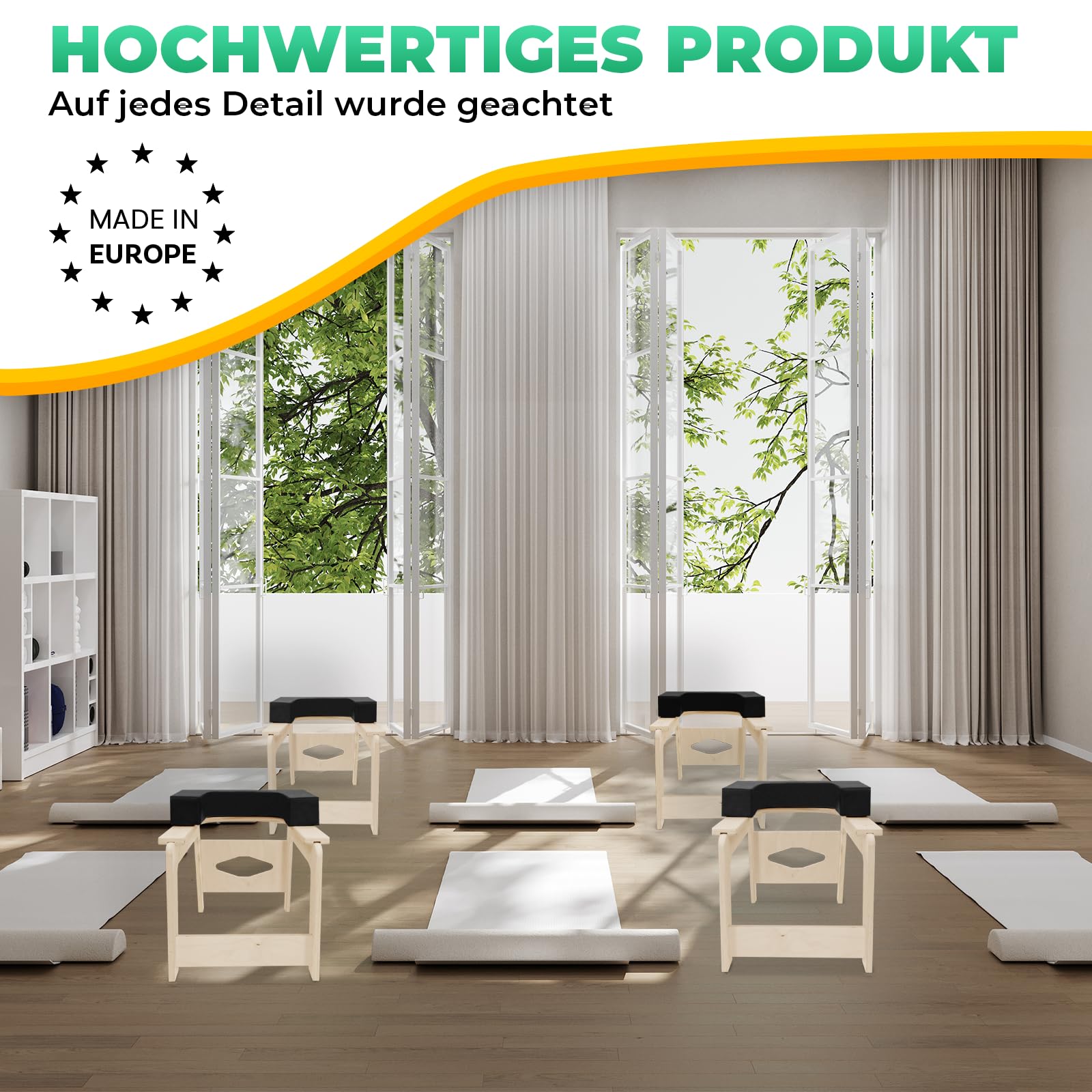 Sedia da yoga e poggiatesta Premium – Made in Europe – per fitness, meditazione e relax