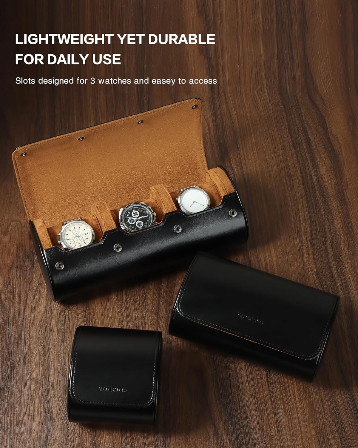 Premium Watch Travel Case, Odor-Free PU Leather Watch Roll for 1/2/3 Watches Protective Storage with Gift Box, Ideal for Men's Gifts & Business Travel, Black, 3 Watches Roll
