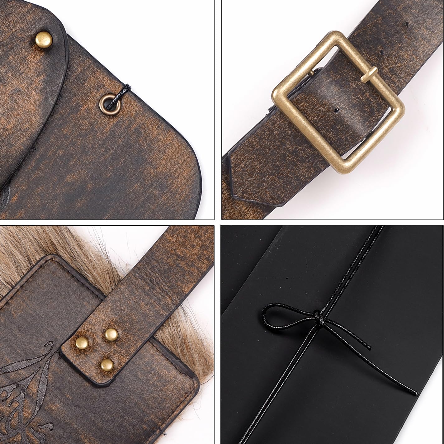 L'VOW Men Medieval Fur Shoulder Armor Adjustable Warrior Viking Leather Armor for Halloween LARP Cosplay - Image 6