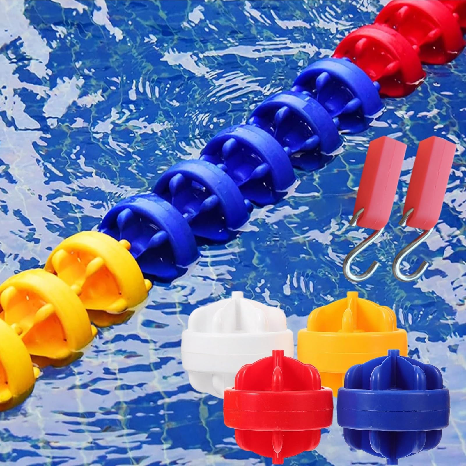 Pool Safety Float Line Divider Rope Kits, Swimming Pool Strong Buoyancy Divider Floats, 8 Buoys/m Pool Lane Buoy Lines for Commercial Competition