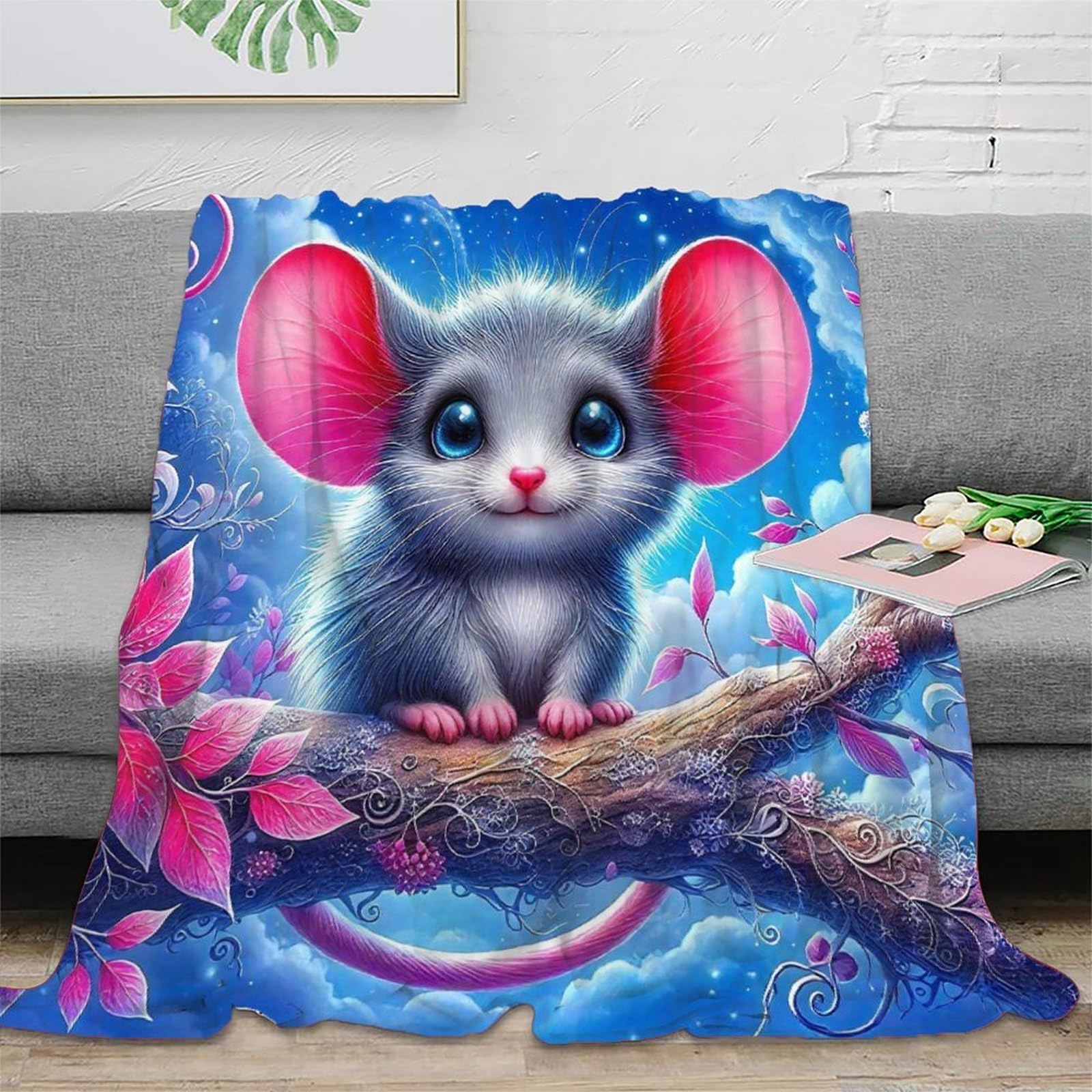 Couverture de lit souris imprimée 3D en microfibre douillette de 180x200cm