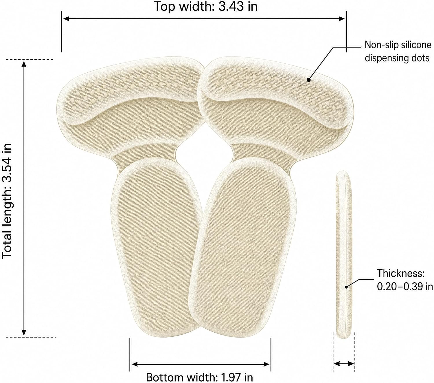 Heel Grips for Loose Shoes, Heel Pads Inserts (5 Pairs) 2 Black 3 Beige | Soft adhesive heel cushions with non-slip silicone dots for heels, flats, loafers, sneakers and dress shoes