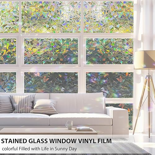 Miniatura 2 de Harvakids Película de privacidad para ventana, diseño de arco iris, bloqueo solar anti-UV, control de calor, película de vidrieras para oficina en