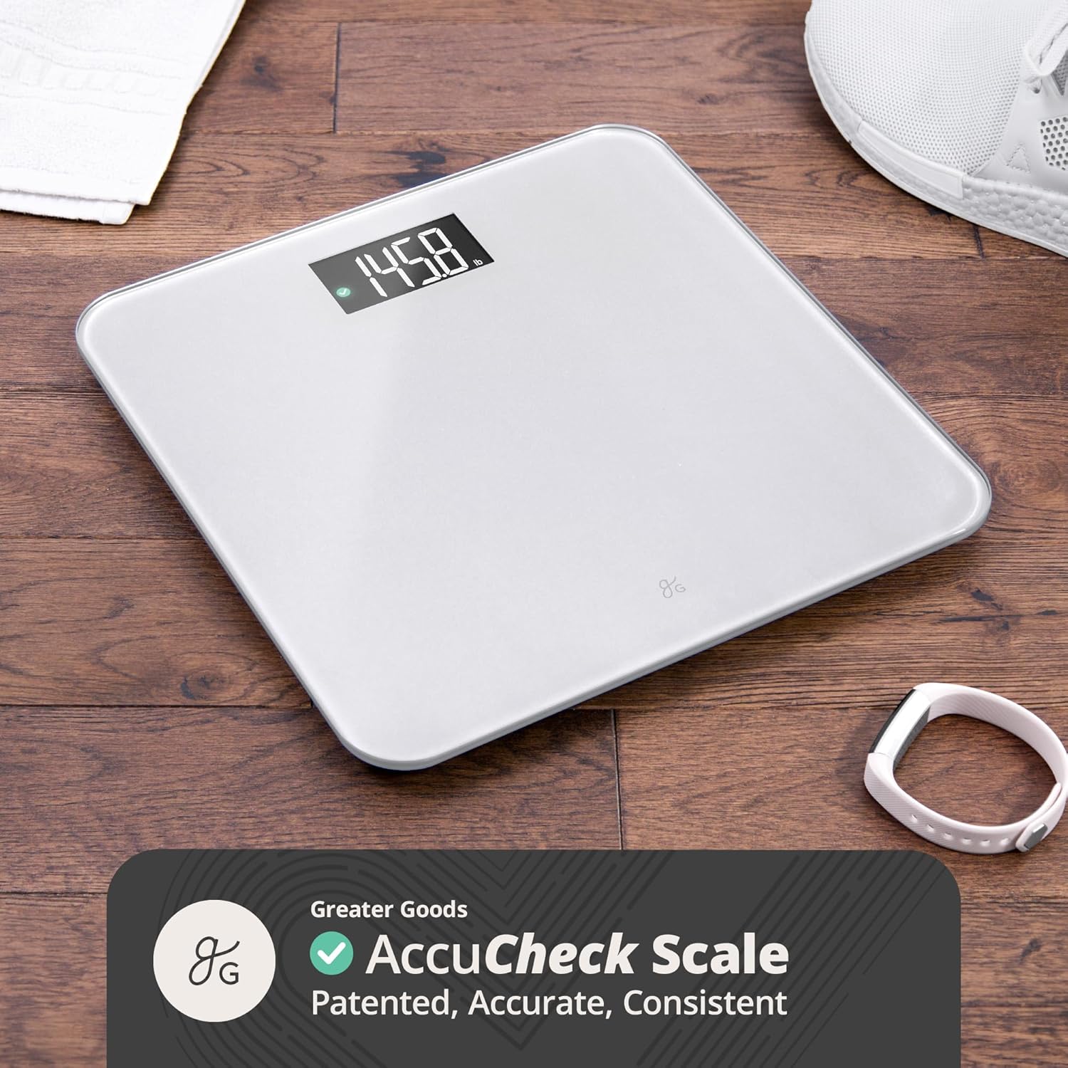 Greater Goods Bathroom Scale with Accucheck and Nutrition Facts Food Scale for Meal Prep. Designed in St. Louis. Gray
