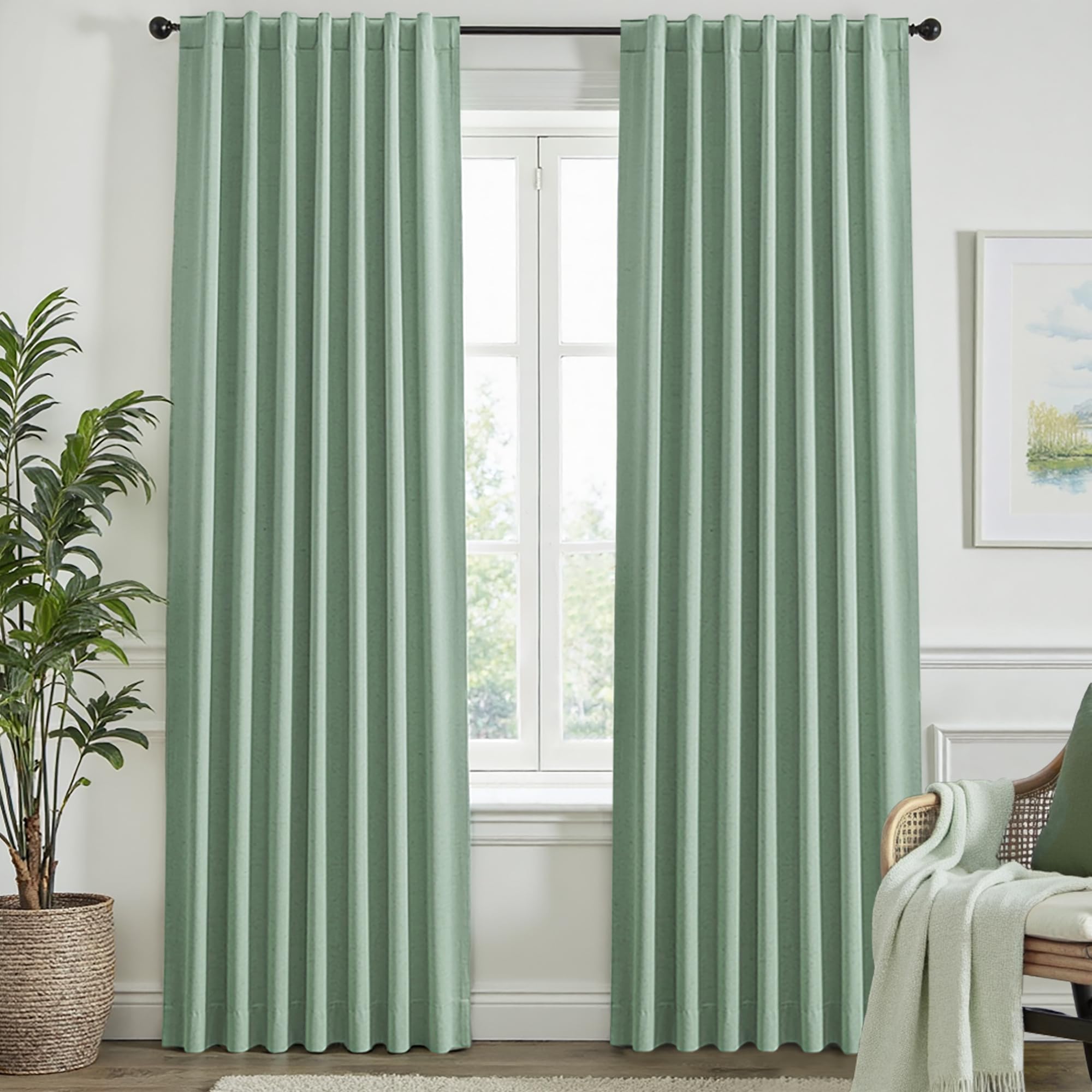 Rideau thermique phonique vert sauge occultation totale de la chambre