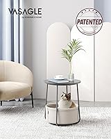 Vista 3 de VASAGLE LILEA Collection ULET223G49 - Mesa auxiliar redonda pequeña, mesita de noche moderna con cesta de tela, gris cemento y blanco crema