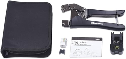 Miniatura 5 de Cable Matters Paquete de 1 herramienta de crimpado y listado UL, paquete de 25 unidades de perfil delgado de 90 grados Cat6 RJ45 Keystone Jack