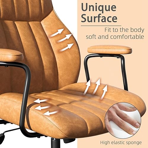 Miniatura 7 de Silla de escritorio de oficina de cuero marrón con ruedas y brazos, altura ajustable, vintage, estilo moderno de mediados de siglo