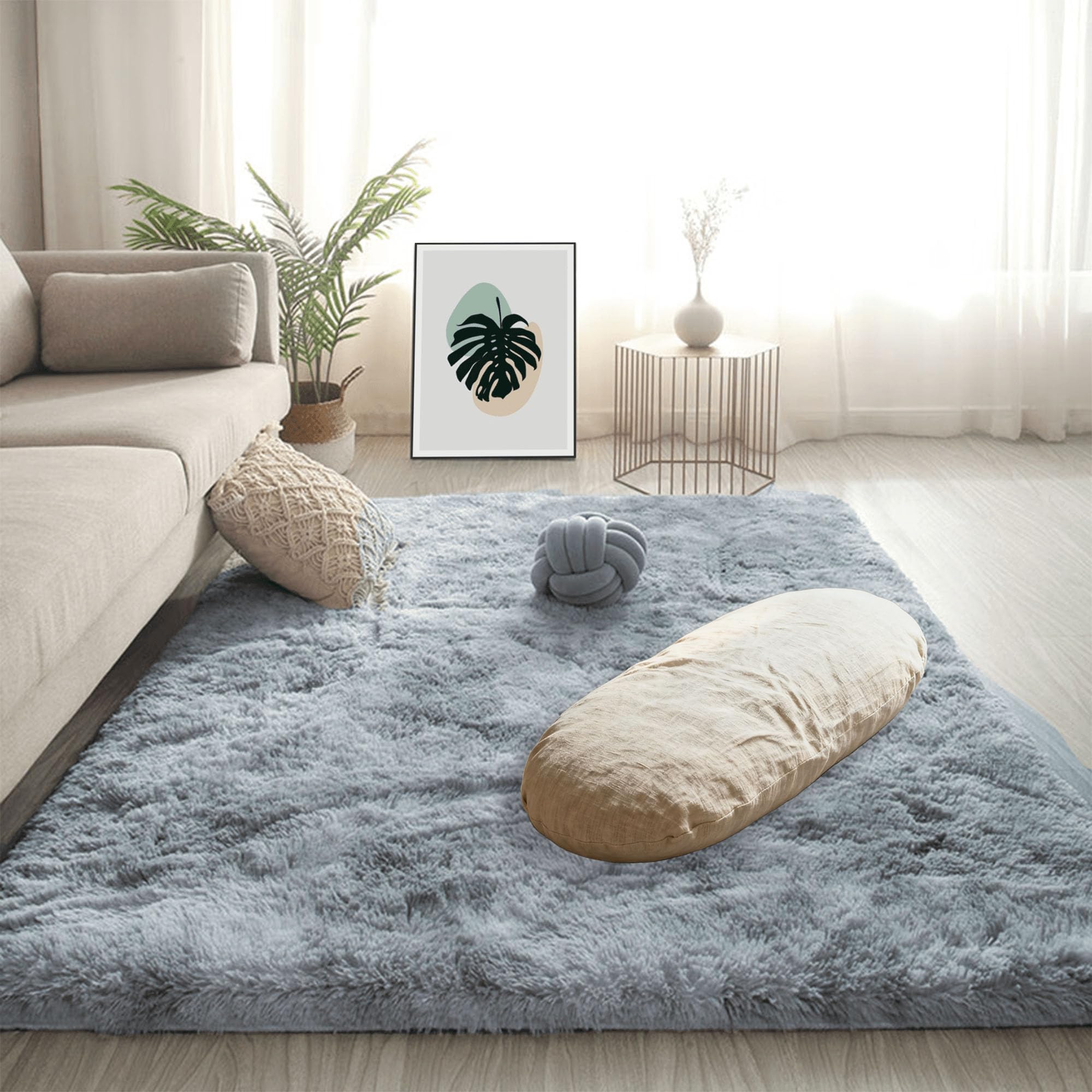 Moquette chambre poil long shaggy gris clair 170 x 280 cm tapis salon extra large