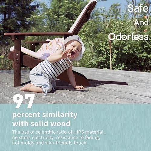 Miniatura 6 de Juego de 2 sillas Adirondack de plástico resistentes a la intemperie, sillas para exteriores, 5 escalones, fácil instalación, como madera real,