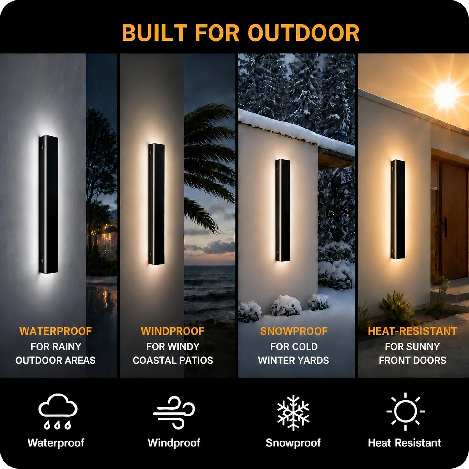 Picico Modern Outdoor Wall Lights 47 Inch 2-Pack, Dimmable LED Exterior Sconce Light Fixture, IP65 Waterproof Black Long Outside Garage Lights for Porch, Front Door & Entryway, 3000K-6000K