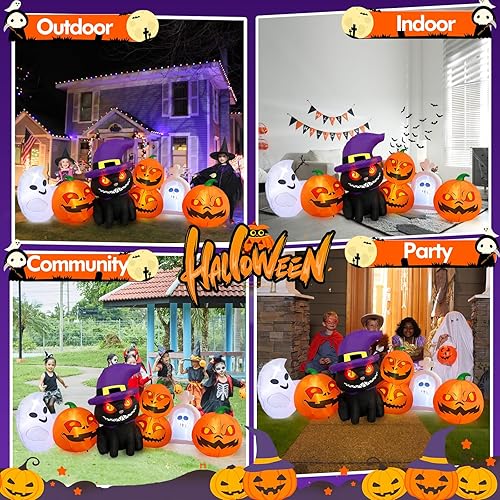 Miniatura 4 de MICOCAH Inflables de Halloween para decoración al aire libre de 8 pies de largo, divertidos faroles inflables de calabaza con gato negro, luces LED