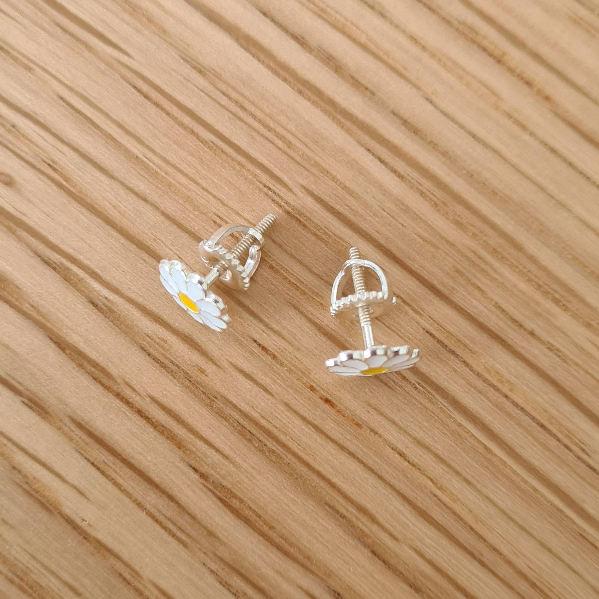 Boucles d’oreilles marguerites en argent 925 avec fermoirs à vis pour fille – hypoallergéniques et sans nickel – idée cadeau de noël et anniversaire