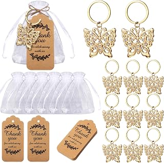 Ecation 20 Set Butterfly Keychains for Guests Wedding Thank You,Gold | Bulk Keyring Party Favors with Organza Bags, Kraft Tags, Bridal Baby Shower Gifts, Baptism Souvenirs for Wedding Guests