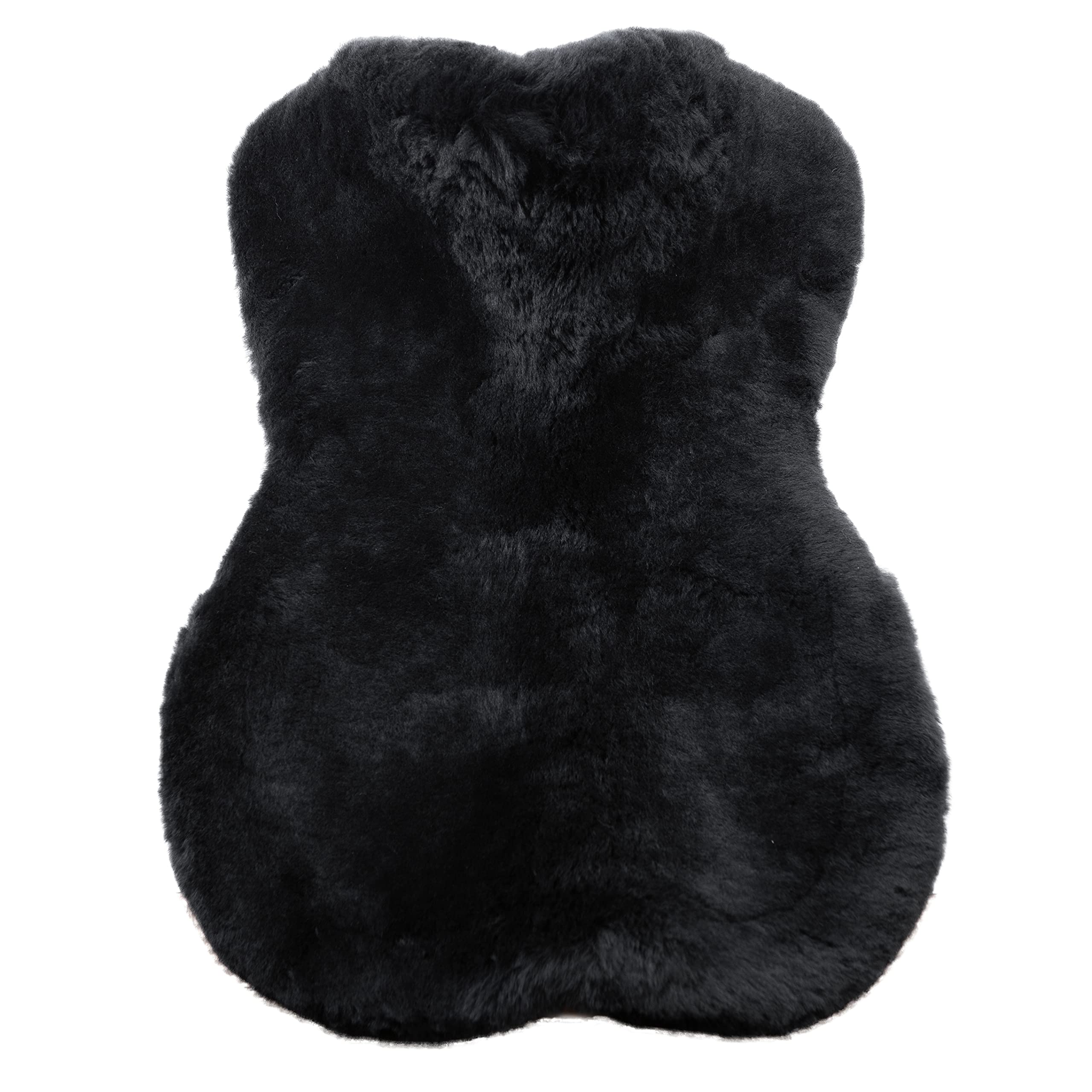 Werner Christ Tapis de selle standard en peau de mouton véritable - Confortable et chaud - Avec bordure en fourrure - Noir/gris