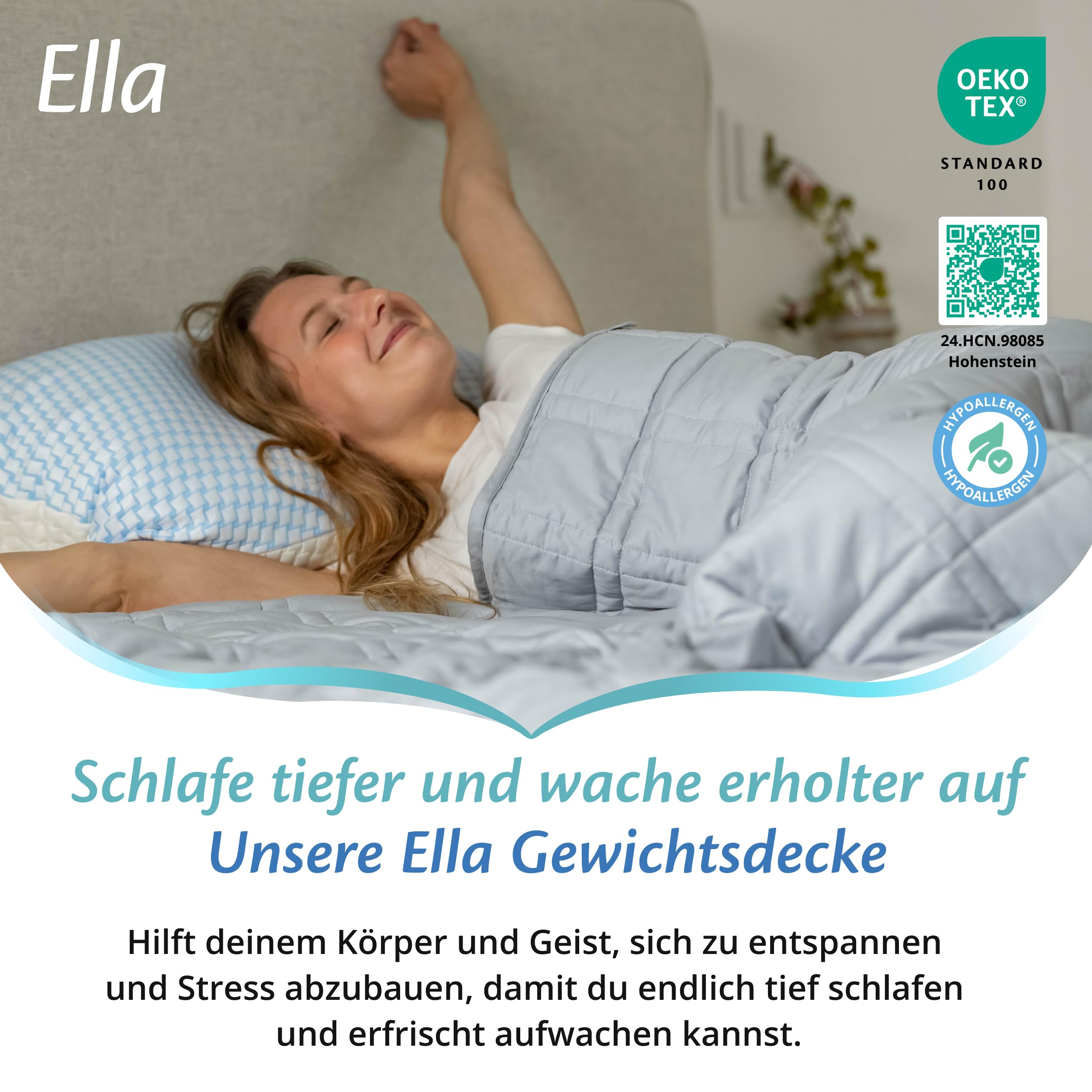 Ella Gewichtsdecke 135x200 7kg Anti Stress Therapiedecke 100% Baumwolle Bettdecke für tiefen Schlaf Weighted Blanket Grau