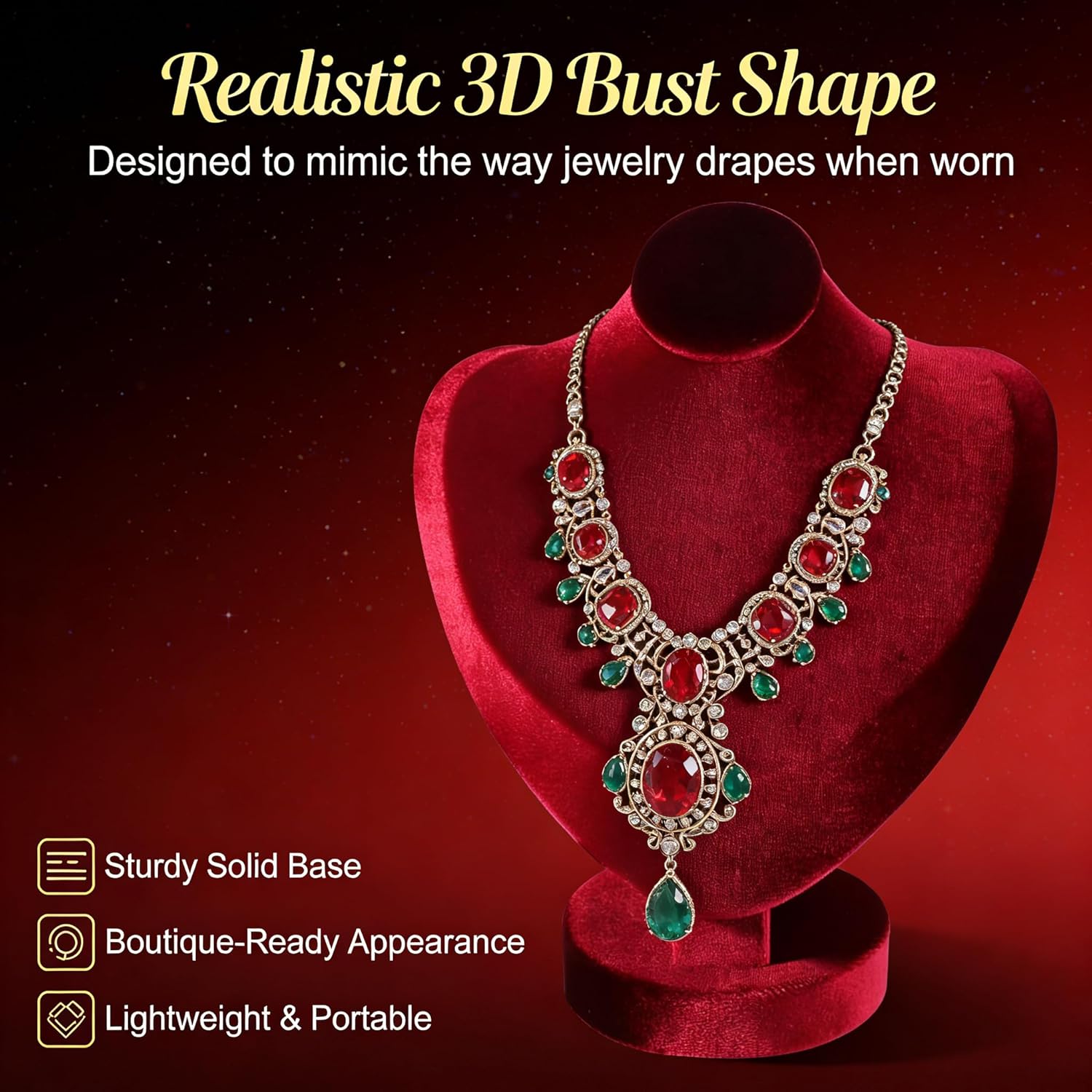 Resilient Velvet Necklace Display Bust Mannequin, Pendant Necklace Chest Stand for Retail Photography Livestream, Jewelry Shop Countertop Storage Organizer Holder (Red, Necklace Bust)