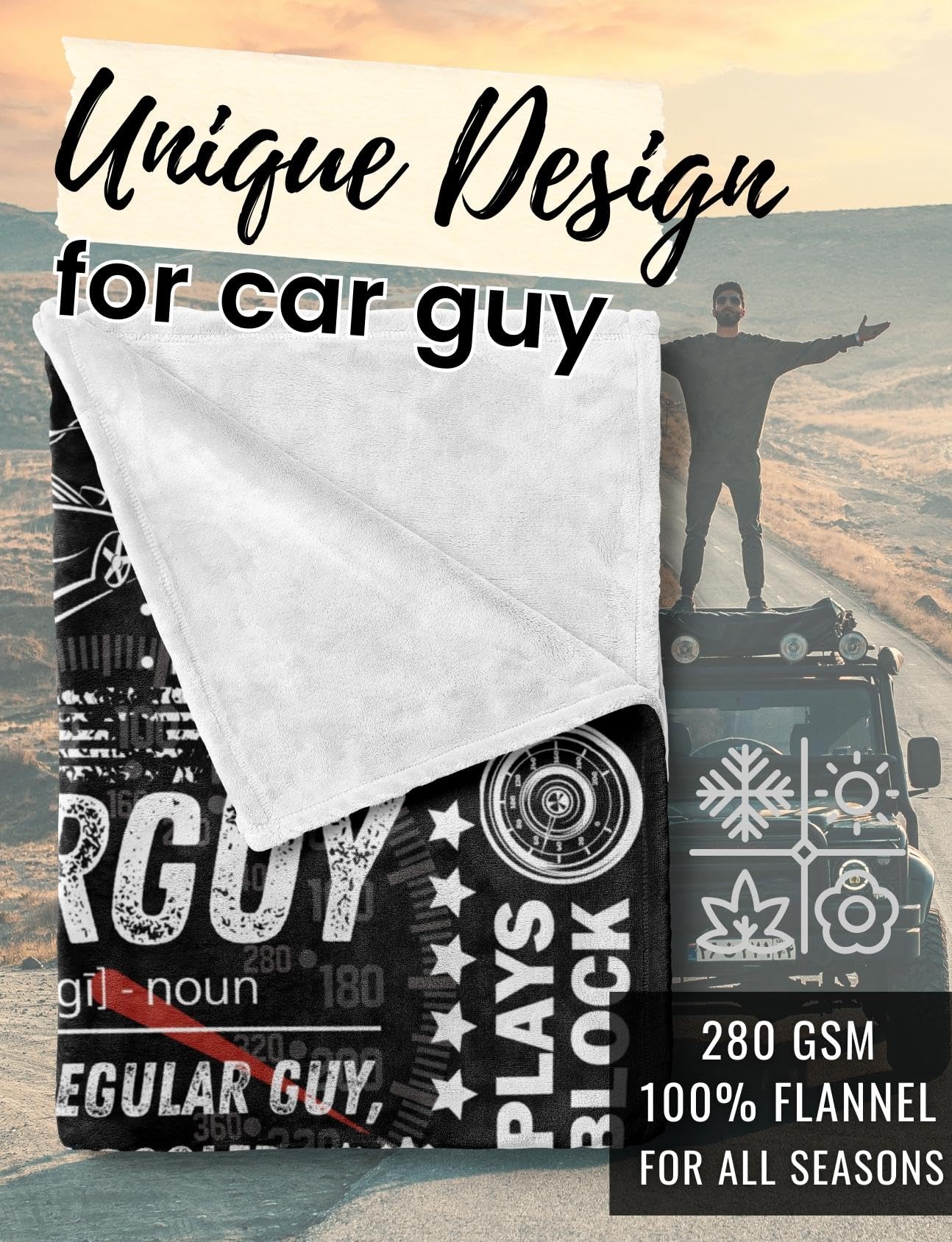 Huglanket Car Guy Gifts Throws for Men, Flannel Blanket for Car Lovers Mechanics, Enthusiasts - Birthday, Christmas, Retirement Gift (50"x 65") - Definition