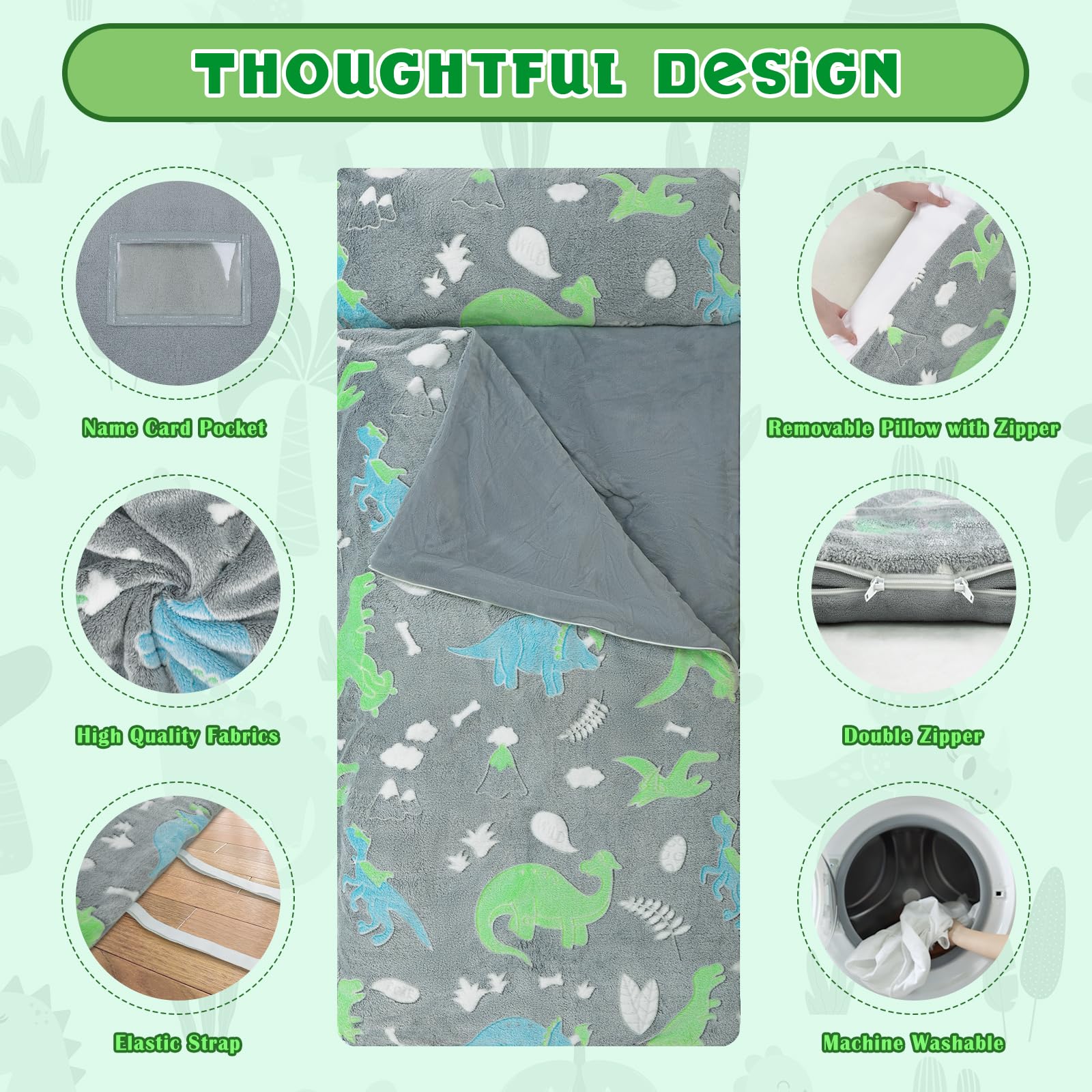 Decalsweet Nap Mat per Bambini Luminoso con Rimovibile Cuscino, Grande Sacco a Pelo Pieghevole per Ragazze Ragazzi, Nap Mats con Doppia Cerniera per Campeggio, Scuola Materna e Asilo, 170×75cm