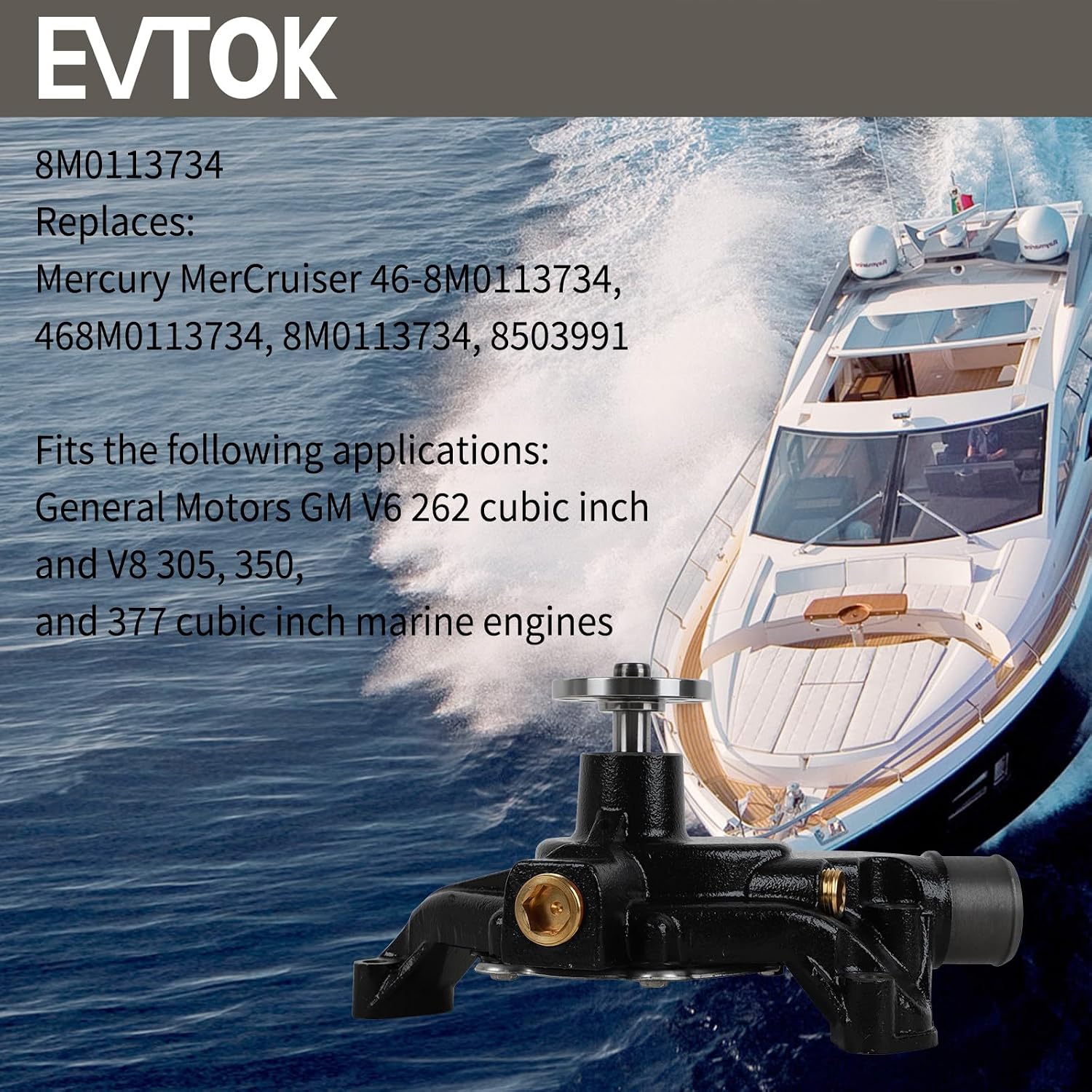 Sea Water Pump Kit 8M0113734 Compatible with Mercruiser, OMC 1968-1998, Volvo Penta, Stern Drive, Chrysler, Indmar-Inboard GM V6 262, V8 305 350 377