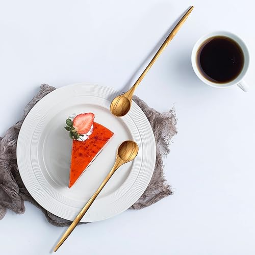 Miniatura 4 de WONDERFUL Cucharas de mango largo de madera de olivo 100% natural para café, té, batido de cocina, agitador de cóctel cuchara de miel para mezclar,