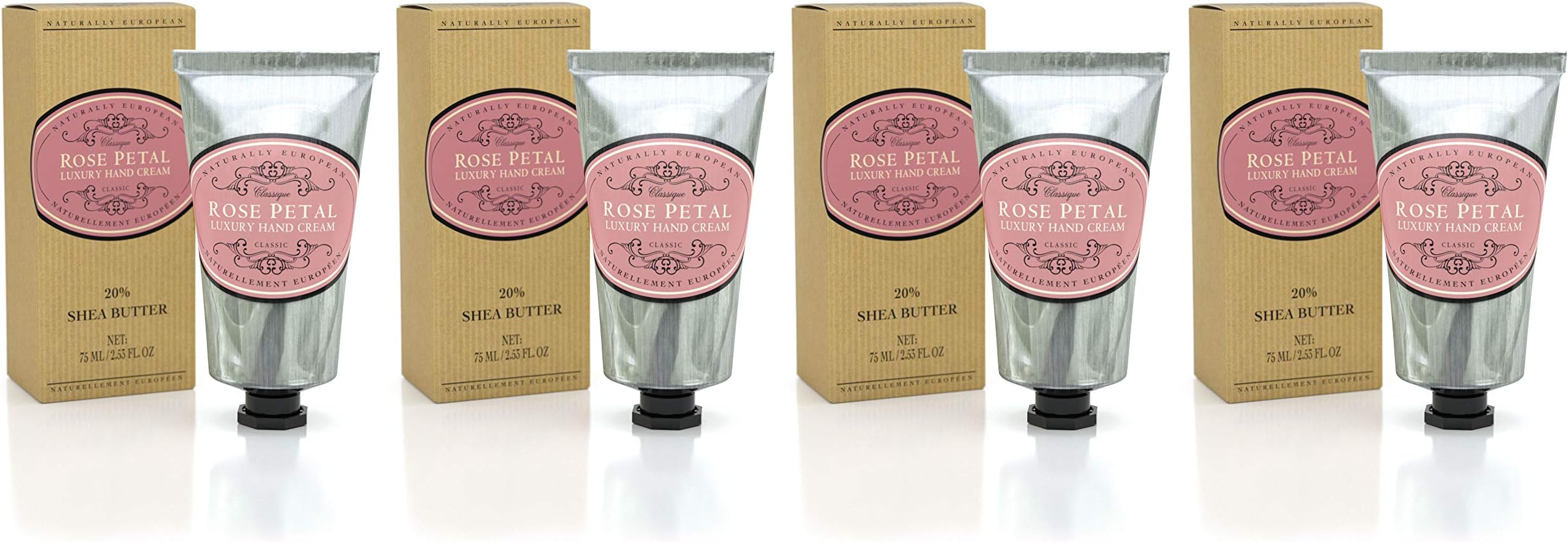 Naturally European Luxury Hand Cream Soothing and Caring - Rose Petal 4 x 75ml