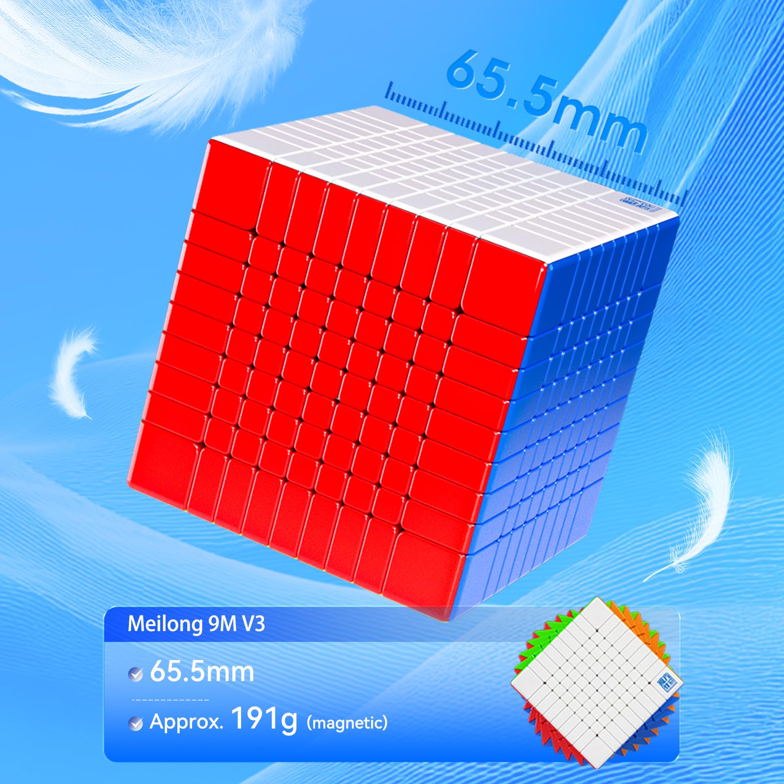 Moyu Meilong 9 x 9 m v3 Speed Cube Stickless 8x8x8 si muove rapidamente e senza intoppi (versione magnetica)