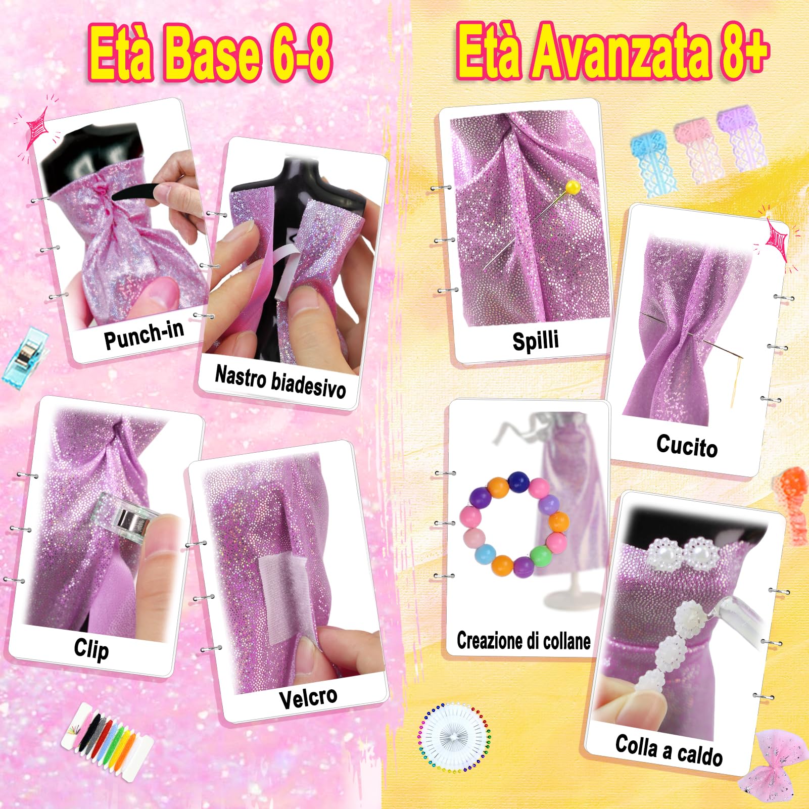 Beanewone Fashion Designer Kit 1000+ Pezzi, Kit Cucito Bambina Include 30 Pezzi di Tessuto e 6 Manichino, Kit di Design di Moda per Ragazze 6 Anni, Arte e Artigianato Creativi 6 7 8 9 10 11 12+ Anni