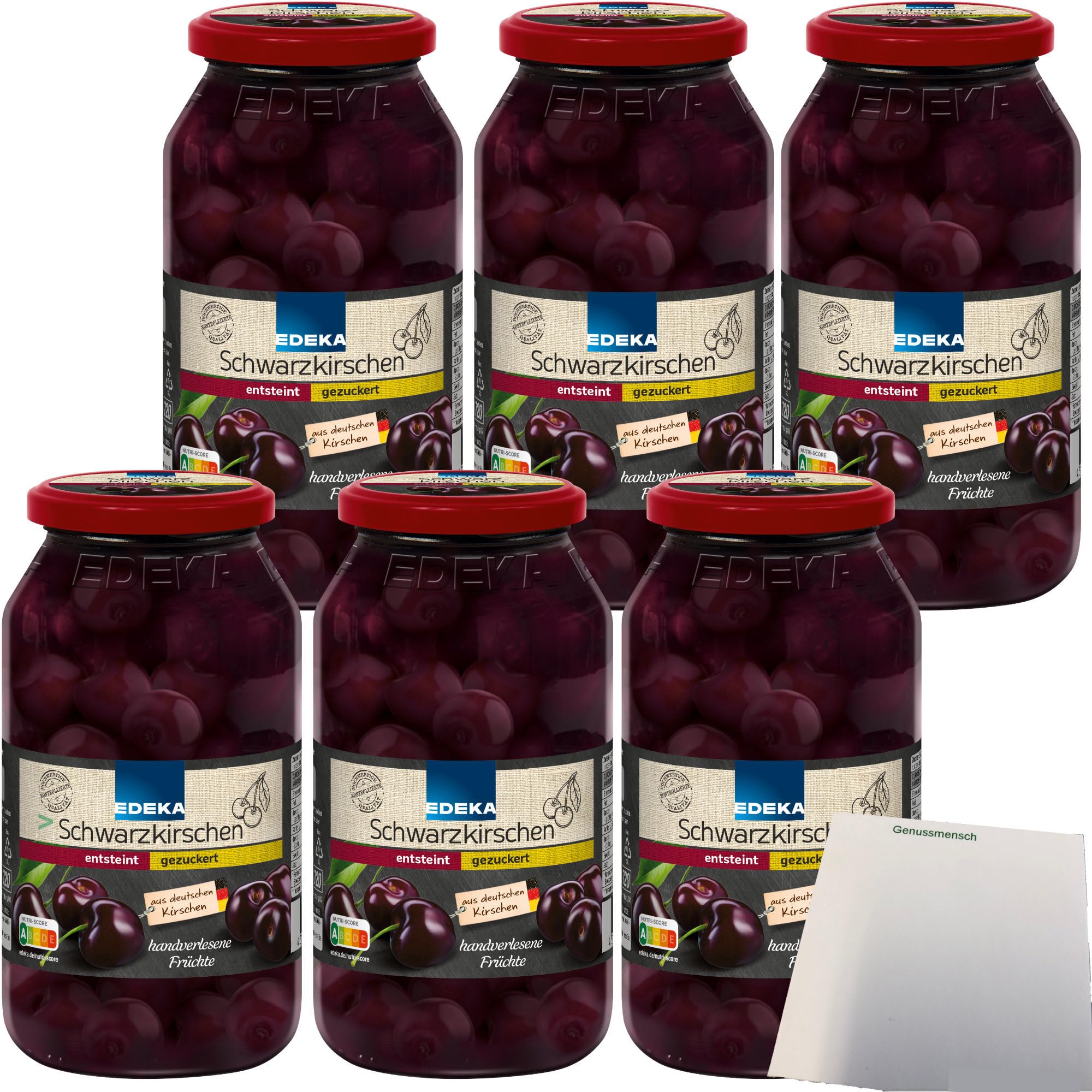 Edeka Schwarzkirschen entsteint gezuckert 6er Pack (6x680g Glas) + usy Block