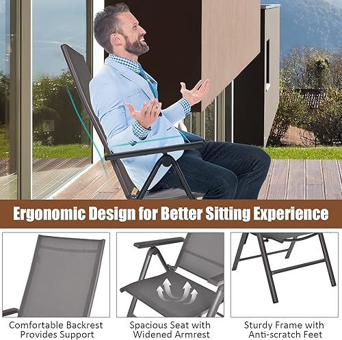Miniatura 7 de Giantex Juego de 2 sillas de patio, sillas plegables para césped, paquete de 2 sillas de exterior con respaldo ajustable de 7 niveles, marco de