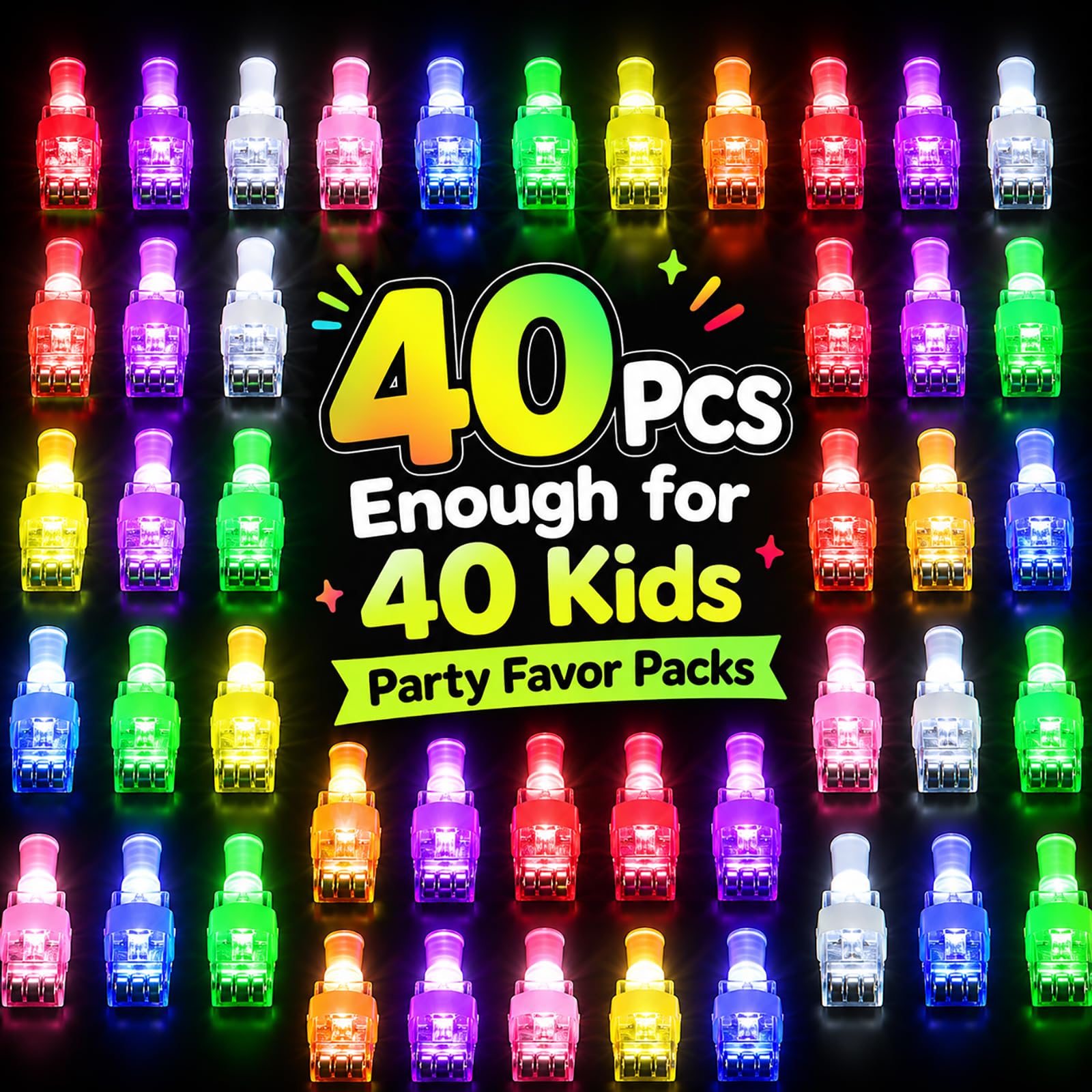 Budbof 40 piezas de recuerdos de fiesta para niños, luces LED de dedos, 8 diseños de juegos, recuerdos de fiesta de cumpleaños, rellenos de bolsas de regalo, rellenos de piñata, recompensas de aula