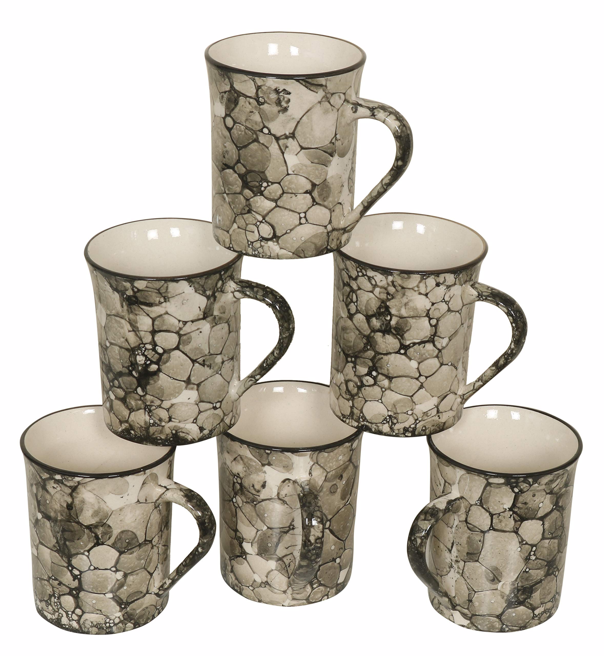 Glossy Ceramic Grey Milk Coffee Tea Mug Latest Printed Mugs Dishwasher Microwave Safe Cup with Handle Ideal Best Gift for Friends Anniversary Birthday (Size - 300 ml, Set of 6)